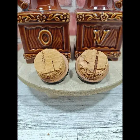 Vintage Brown Glaze Unique Oil And Vinegar Dispensers With Stoppers From Japan - Picture 8 of 10
